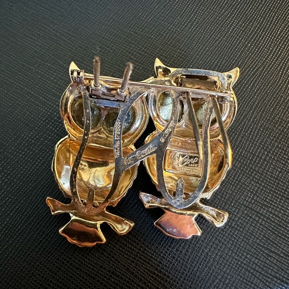 Coro brooch Duette Birds owl A Katz Des 1944s Sterling silver Enamel - Picture 8 of 13